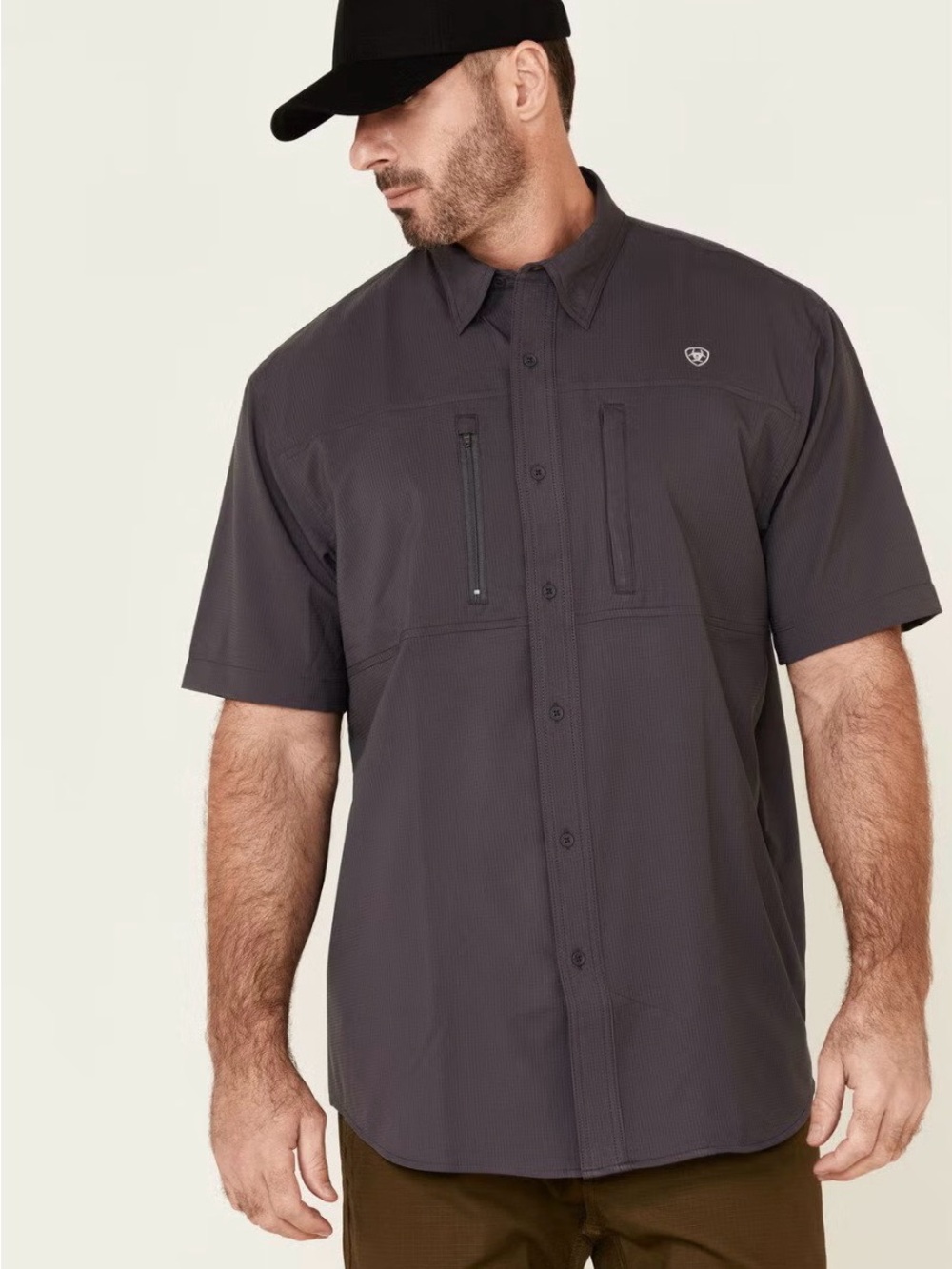 NWT Ariat Men’s Climatetek Short Sleeve Button-Down Shirt - Charcoal-XL